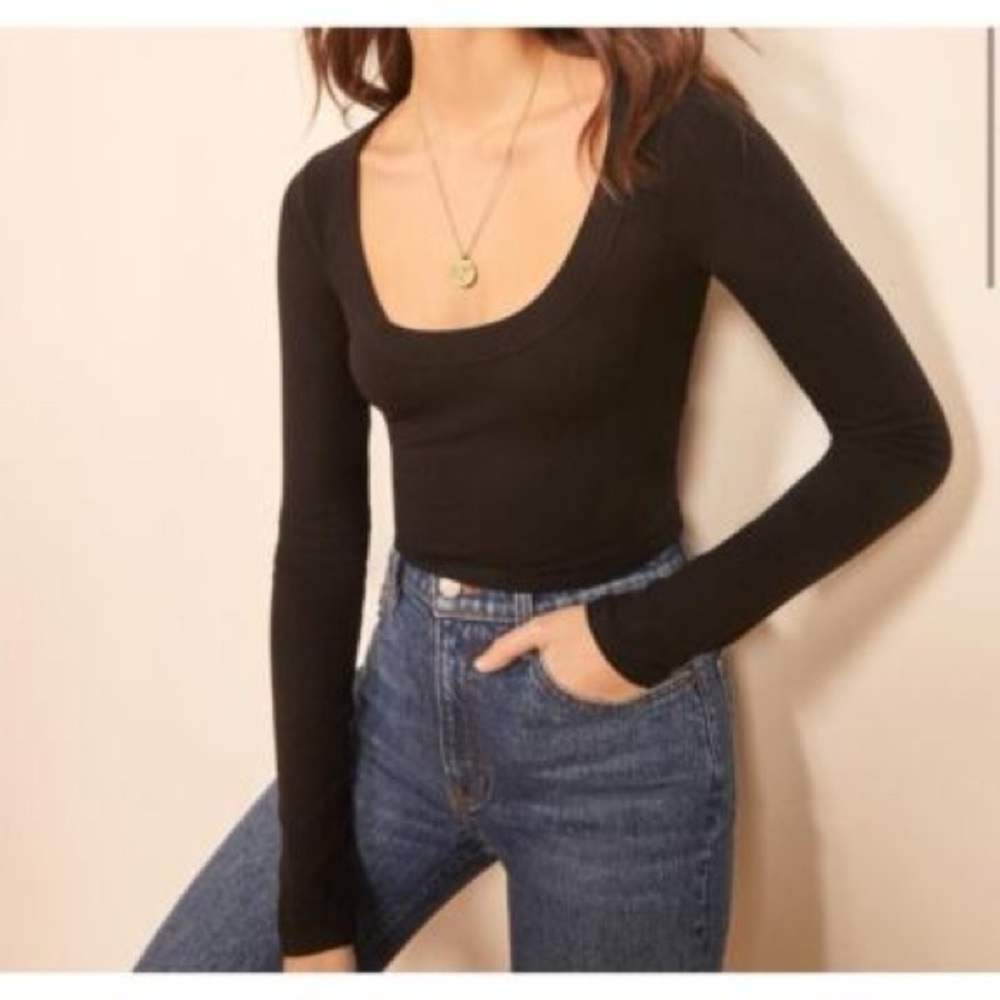 Reformation scoop neck black long sleeve
